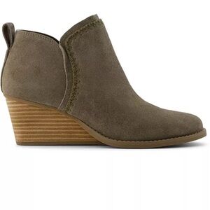 Toms Womens Kaia canteen  green Faux Suede Solid Wedge Booties New size 11